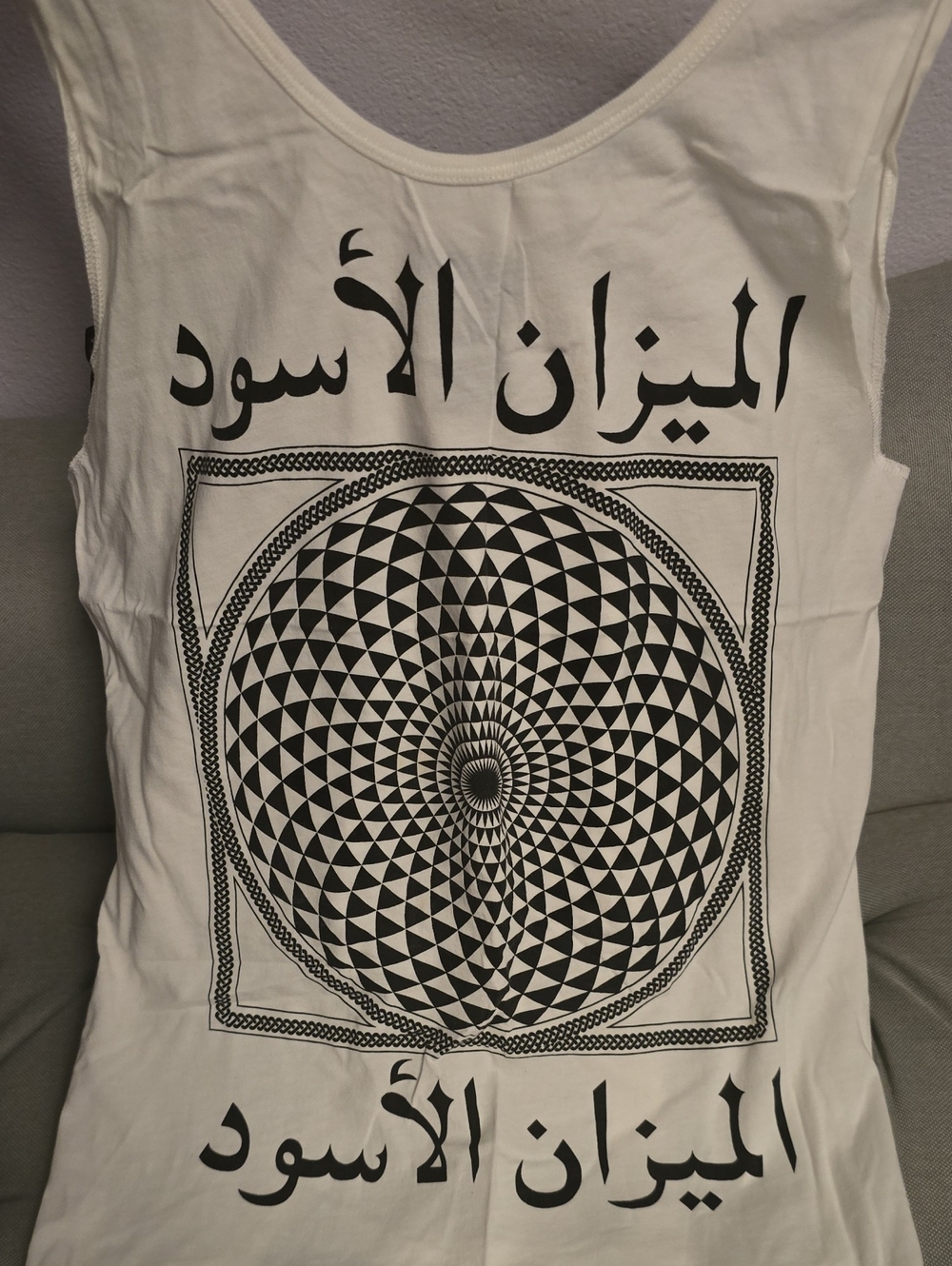 Black Scale White Tank Top with Black Geometric Mandala